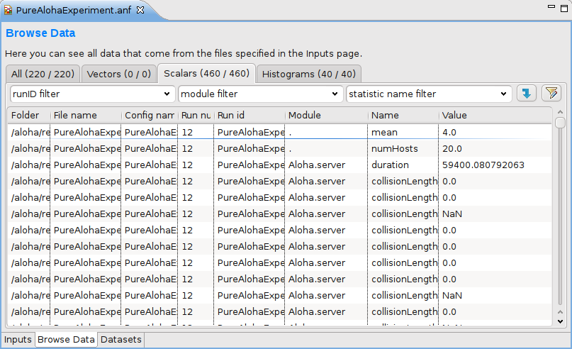 Browsing vector and scalar data generated by the simulation