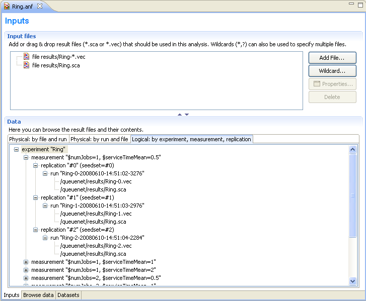Specifying input files for data analysis