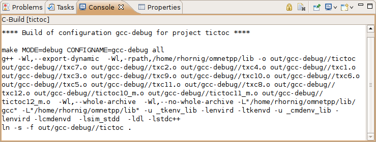 Build output in a console