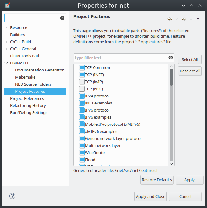 The Project Features page