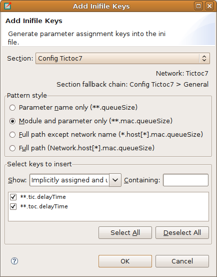 Add missing module parameters dialog