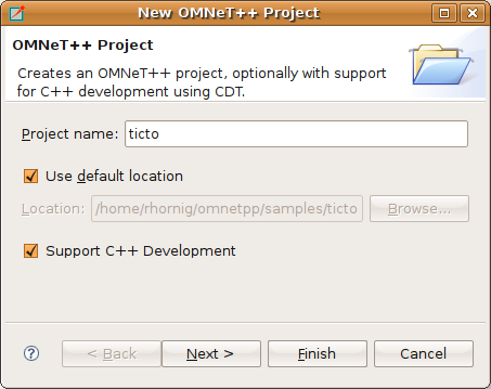 Creating a new OMNeT⁠+⁠+ project