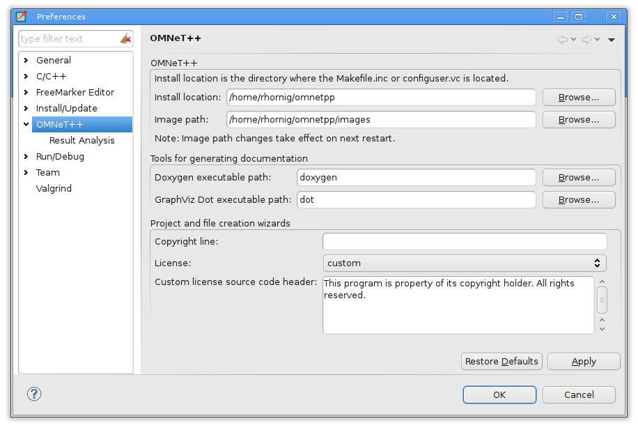 Configuring OMNeT⁠+⁠+ preferences