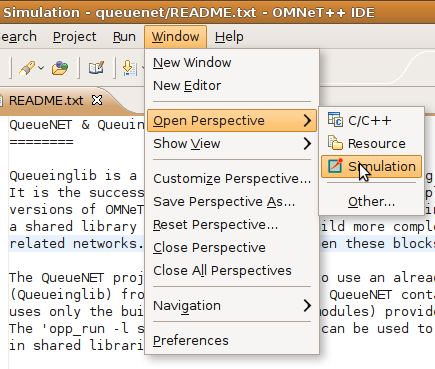 Selecting the "Simulation Perspective" in Eclipse
