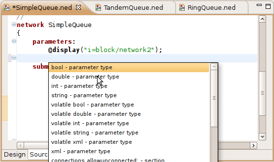 NED Source Editor with content assist activated