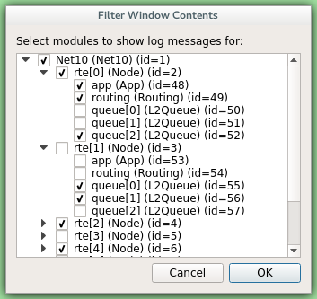 The log filter dialog