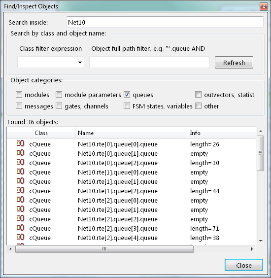 Using the Find/Inspect Objects dialog for finding long queues