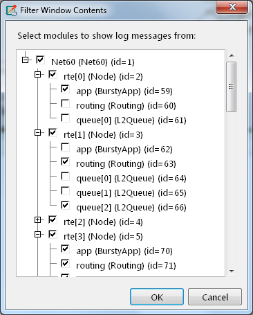 The log filter dialog