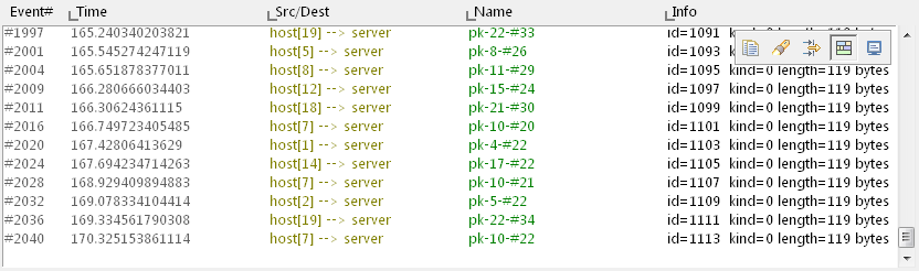 The log viewer showing message traffic