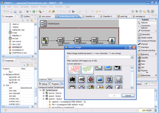 The OMNeT⁠+⁠+ IDE, editing a NED file