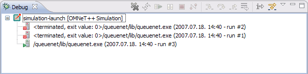 The Debug View showing three runs in a simulation batch