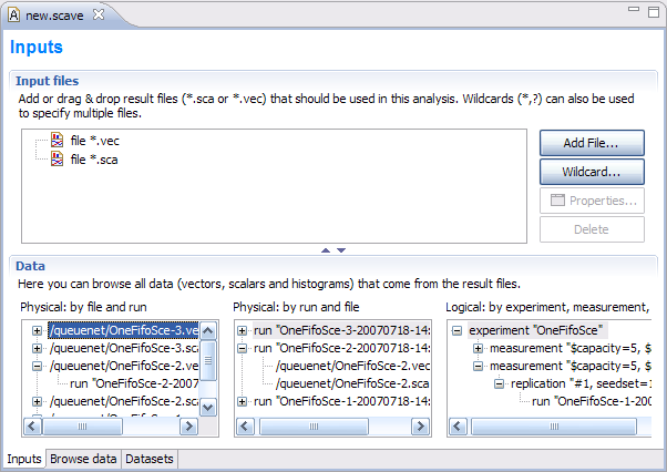 Specifying input files for data analysis