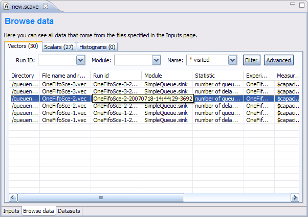 Browsing vector and scalar data generated by the simulation