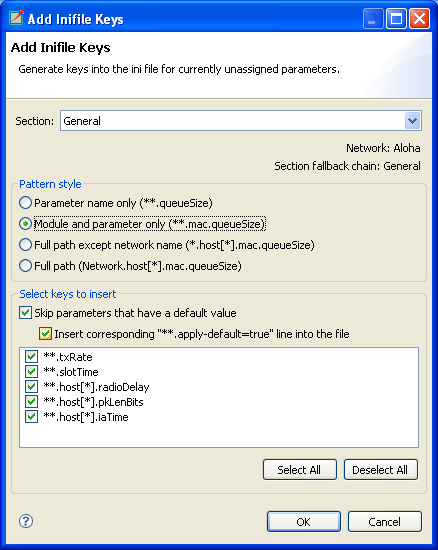 The Add Missing Keys dialog